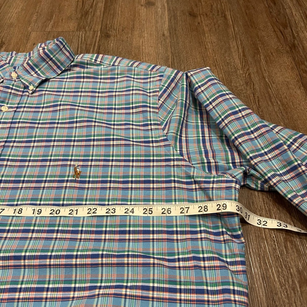 Ralph Lauren Mens 2XLT Plaid Button Down Shirt Blue Green Long Sleeve Tall - Picture 4 of 5